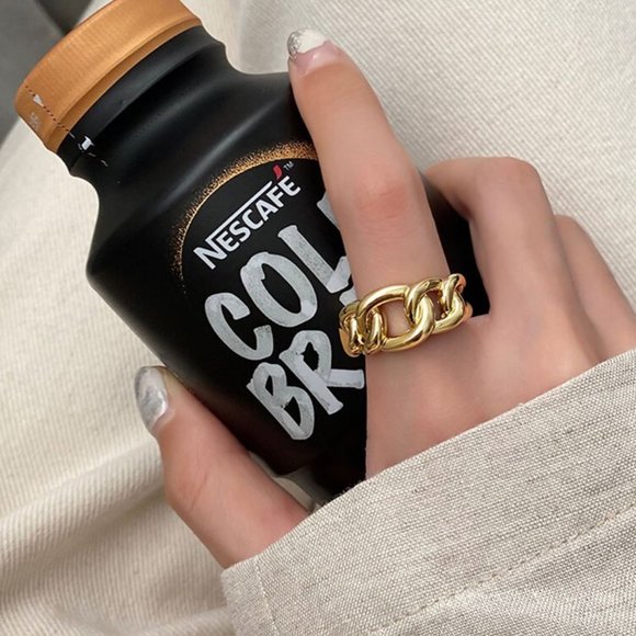 NEW Silver Gold Resizable Twisted Geometric Chunky Chain Rings - Picture 2 of 7